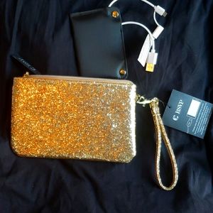 Gold sparkle charging wristlet